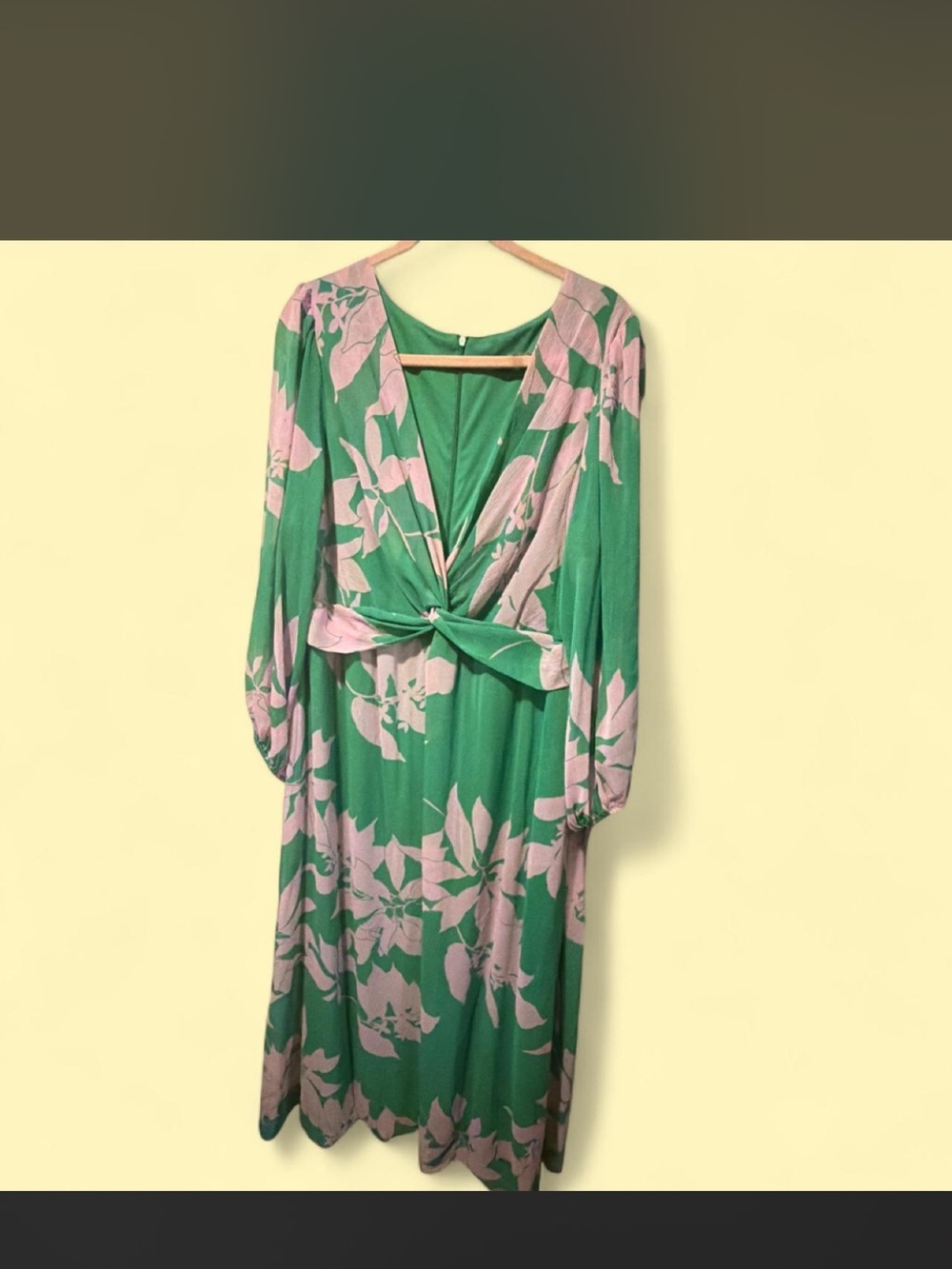 Danny & Nicole Green Maxi Dress with Pink Floral Print and Twist Front